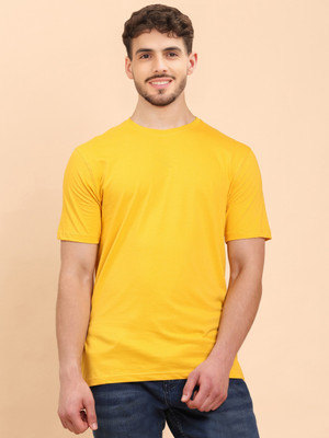 METRONAUT Solid Men Round Neck Yellow T-Shirt