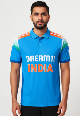 DOSTITCH Printed Men Polo Neck Blue T-Shirt