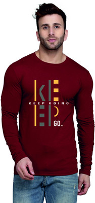 SLOWLORIS Printed, Typography Men Round Neck Maroon T-Shirt