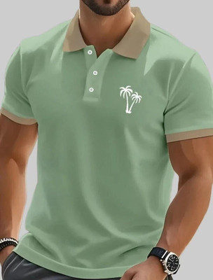 TAZO Solid Men Polo Neck Green T-Shirt