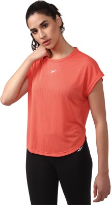 REEBOK Solid Women Round Neck Pink T-Shirt