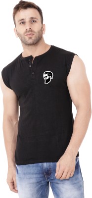 BEYOU FASHION Solid Men Henley Neck Black T-Shirt
