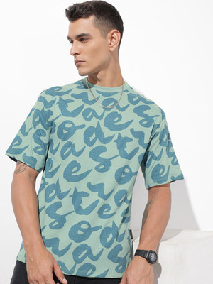Roadster Printed Men Round Neck Green T-Shirt