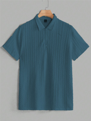 RIDHUDEE Solid Men Polo Neck Light Blue T-Shirt