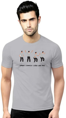 LV CARE Printed Men Round Neck Grey T-Shirt