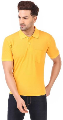 COLORTRAIT Solid Men Polo Neck Yellow T-Shirt