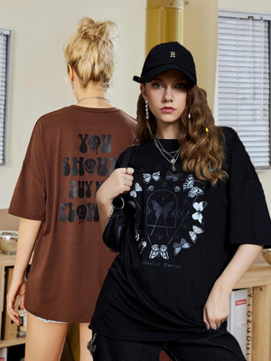 QUIN FLETCHER Printed Women Round Neck Multicolor T-Shirt