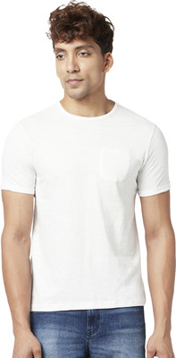 PEOPLE Solid Men Round Neck White T-Shirt