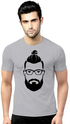 LV CARE Printed Men Round Neck Grey T-Shirt