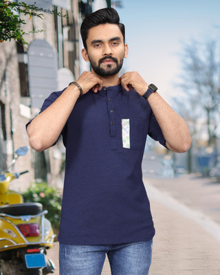 METRONAUT Solid Men Round Neck Blue T-Shirt