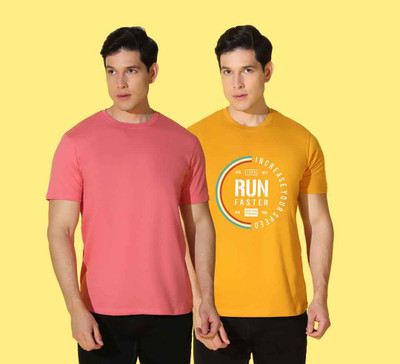 WOOSTRO Solid Men Round Neck Multicolor T-Shirt