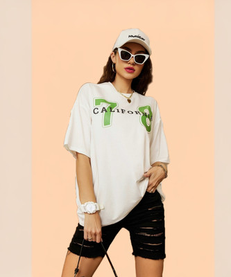 SYDNEY HILLS Typography Women Round Neck White T-Shirt