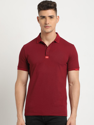 THE BEAR HOUSE Solid Men Polo Neck Maroon T-Shirt