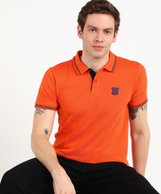 PROVOGUE Solid Men Polo Neck Orange T-Shirt