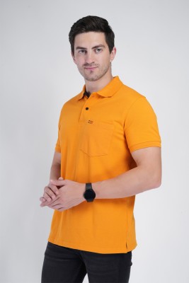 John Peters Solid Men Polo Neck Yellow T-Shirt