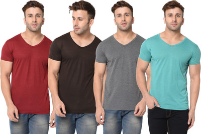 JB Jangoboy Solid Men V Neck Multicolor T-Shirt