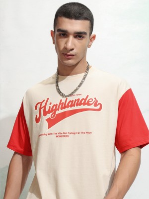 HIGHLANDER Printed Men Round Neck White T-Shirt