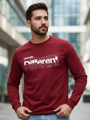 JUST ROAR Printed Men Round Neck Maroon T-Shirt