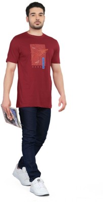 ESSA Printed, Typography Men Round Neck Maroon T-Shirt