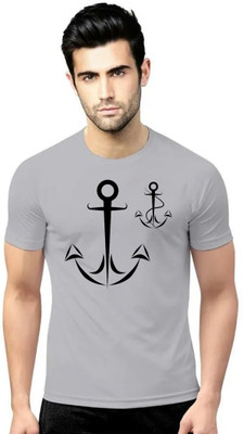 LV CARE Printed Men Round Neck Grey T-Shirt