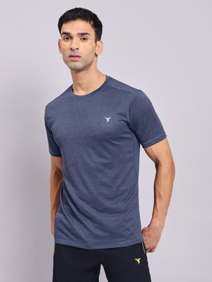 TECHNOSPORT Solid Men Round Neck Navy Blue T-Shirt