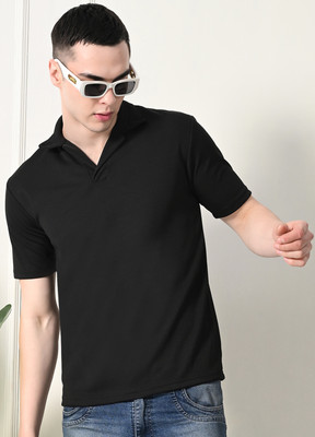 Moda Rapido Solid Men Polo Neck Black T-Shirt