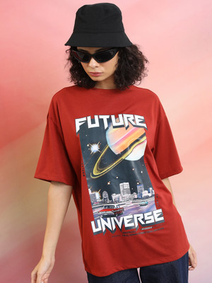Tokyo Talkies Printed Women Round Neck Red T-Shirt