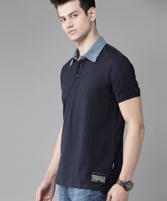 Roadster Colorblock Men Polo Neck Dark Blue T-Shirt