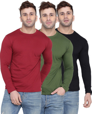 Kroptee Solid Men Round Neck Green, Maroon, Black T-Shirt