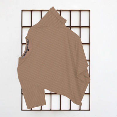 KAJARU Self Design Men Round Neck Brown T-Shirt