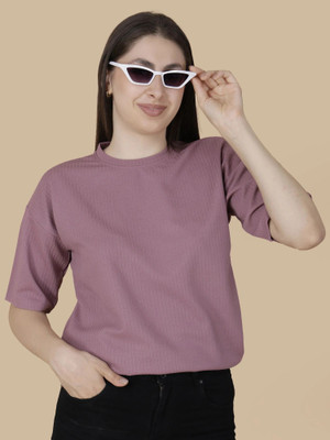 VDTREND Solid Women Round Neck Pink T-Shirt
