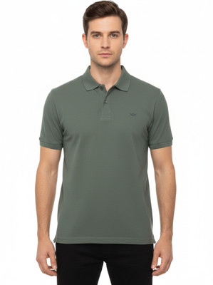 VOMAZO Solid Men Polo Neck Green T-Shirt