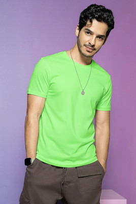 Jangoboy Solid Men Round Neck Green T-Shirt