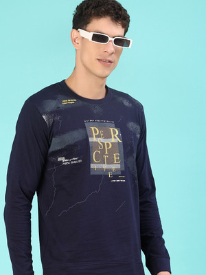 V-MART Colorblock Men Round Neck Blue T-Shirt