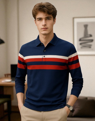 Autna Solid Men Polo Neck Navy Blue T-Shirt