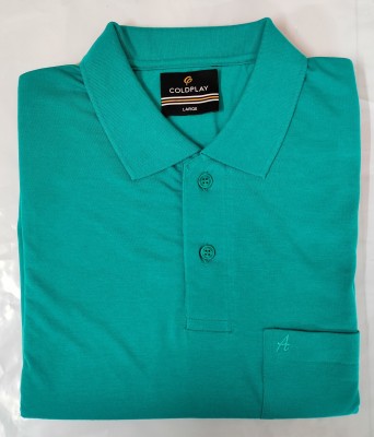 Coldplay Solid Men Polo Neck Green T-Shirt
