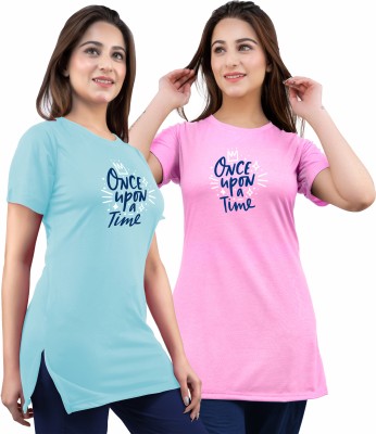 URBE Printed Women Round Neck Pink T-Shirt