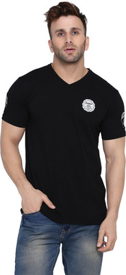 Lawful Casual Printed Men V Neck Black T-Shirt