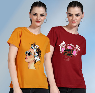 CHOZI Printed Women Round Neck Yellow, Red T-Shirt