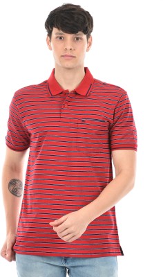 MONTE CARLO Striped Men Polo Neck Red T-Shirt