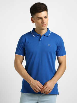 Urbano Fashion Solid Men Polo Neck Blue T-Shirt