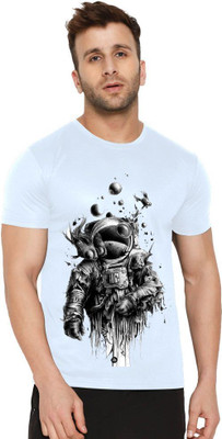 Fashionator Stiching Printed Men Round Neck White T-Shirt