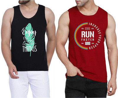WOOSTRO Printed Men Scoop Neck Black, Maroon T-Shirt