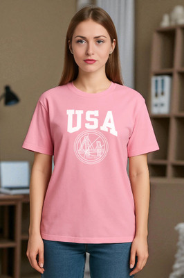 Elvia Printed Women Round Neck Pink T-Shirt