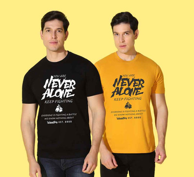 WOOSTRO Typography Men Round Neck Black, Yellow T-Shirt
