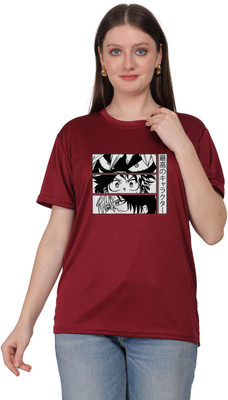 Buzzbloom Printed Women Round Neck Maroon T-Shirt