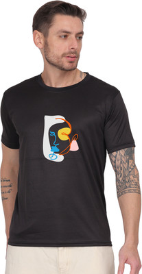StutiUnique Graphic Print Men Round Neck Black T-Shirt