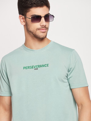 UBX Typography Men Round Neck Light Green T-Shirt