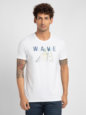 Spykar Printed, Typography Men Round Neck White T-Shirt