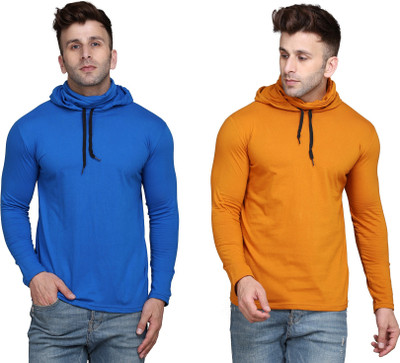Blisstone Solid Men Hooded Neck Gold, Blue T-Shirt